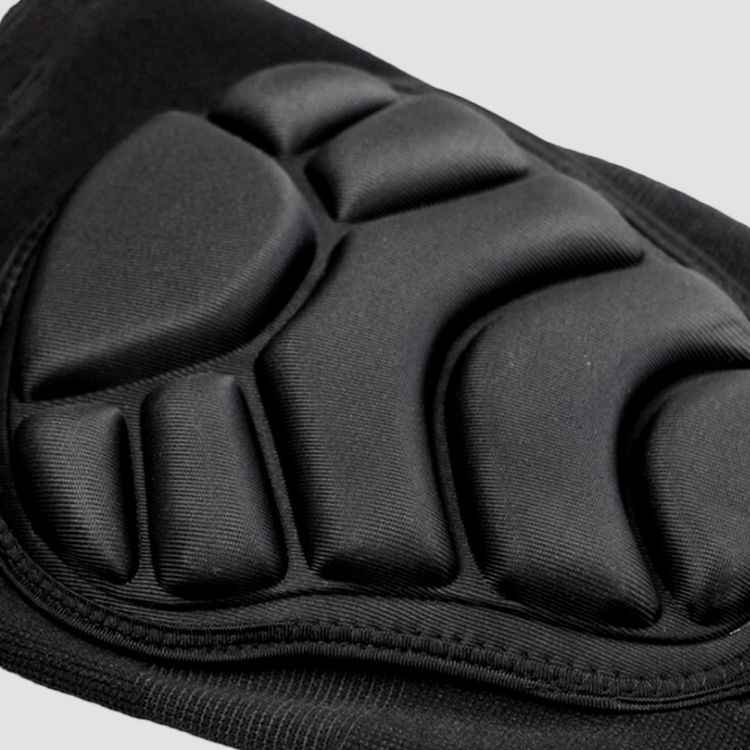 Padded kneepad for snowboarders, showing the detail of the fabrick. flexible, touch and durable