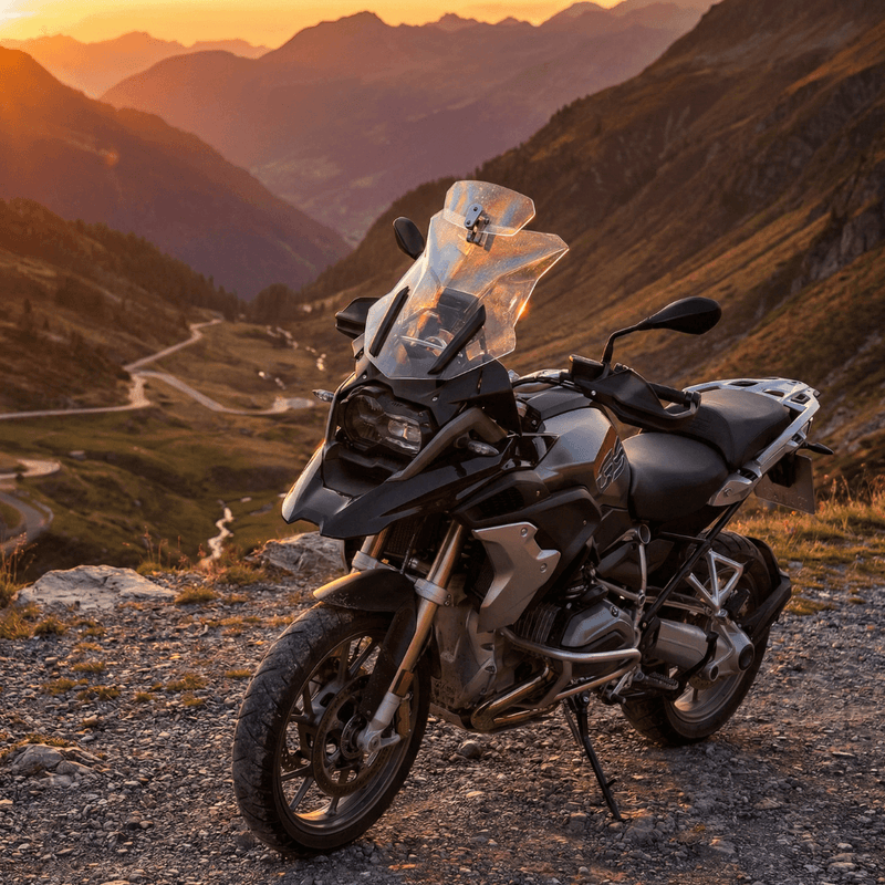 AeroGuard Wind Visor on motorcycle at dusk