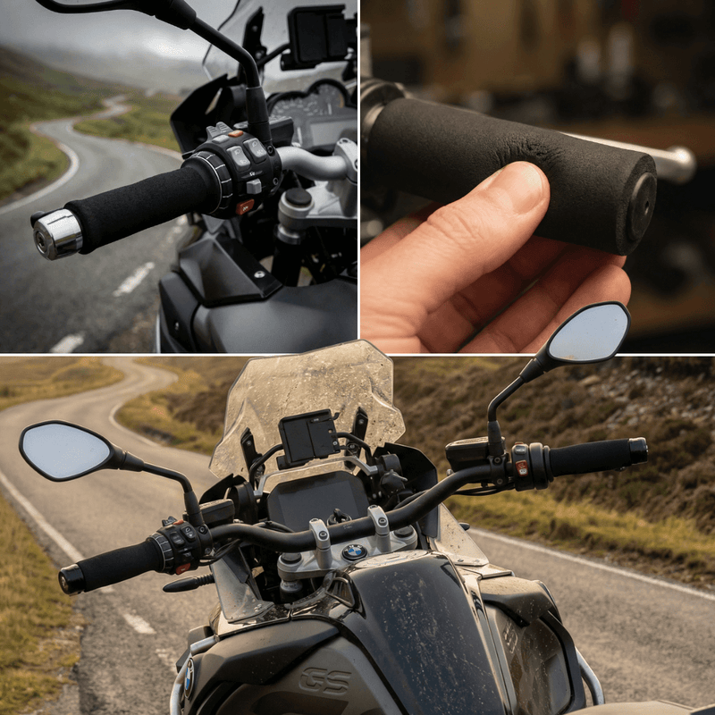 VibeGripz fitted on motorcycle handlebars
