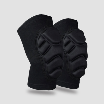 Product shot of knee pads, suspended in the air, facing right